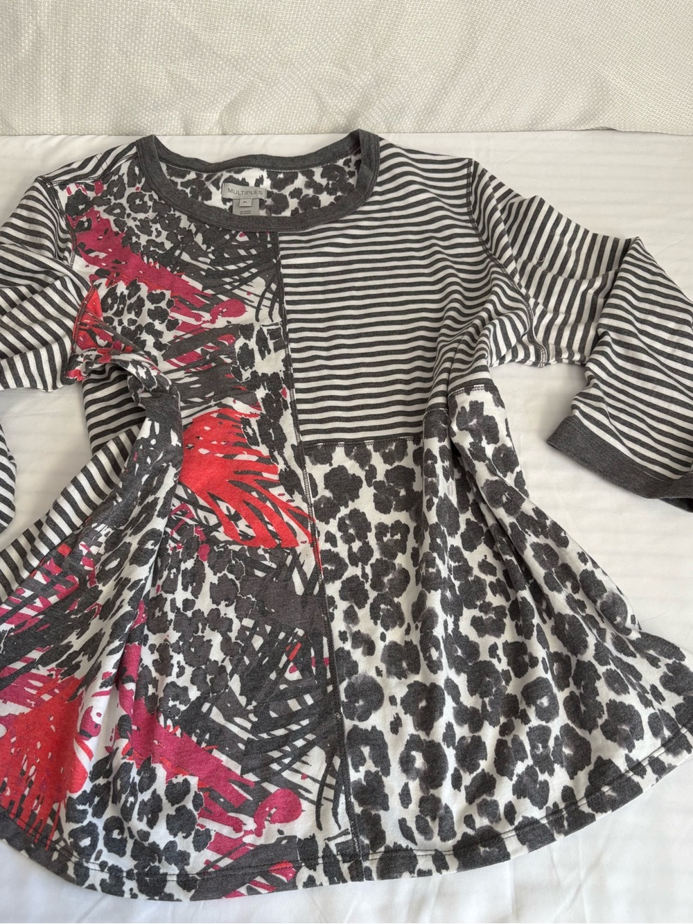 Multiples Grey & Pink Mixed-Print Long Sleeve Swing tunics